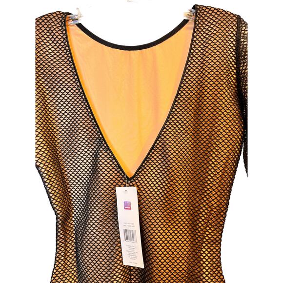 Cosmopolitan Dress The Population Mesh Long Sleeve Open Back Bodysuit S Black - Picture 10 of 11